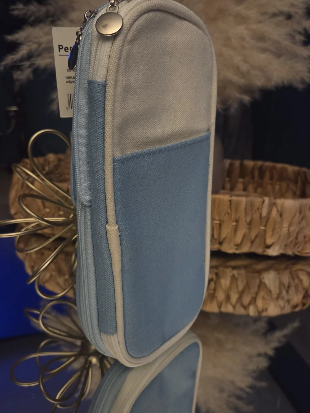 NWT Blue Canvas Cosmetic Organizer Makeup Brush Travel Case | Multi-Compartment
